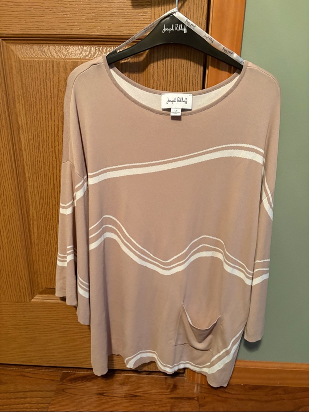 Joseph Ribkoff Taupe Tunic with White Wave Stripes